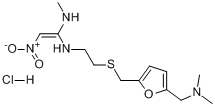 盐酸雷尼替丁;N'-甲基-N-[2-[[[5-[(二甲氨基)甲基]-2-呋喃基]-甲基]硫代]乙基]-2-硝基-1,1-乙烯二胺盐酸盐分子式结构图