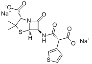 替卡西林钠;(2S,5R,6R)-3,3-二甲基-6-[2-羧基-2-(2-噻吩基)乙酰氨基]-7-氧代-4-硫杂-1-氮杂双环[3.2.0]庚烷分子式结构图