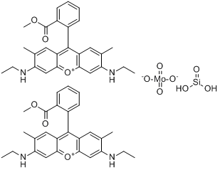 颜料红81:2;3,6-二(乙氨基)-9-[2-(甲氧羰基)苯基]-2,7-二甲基占吨鎓钼硅酸盐分子式结构图