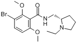 瑞莫必利;(S)-3-溴-N-[(1-乙基-2-吡咯烷基)甲基]-2,6-二甲氧基苯甲酰胺分子式结构图