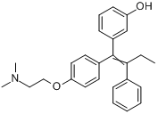 屈洛昔芬;屈洛昔酚;3-[1-[4-(2-二甲基氨基乙氧基)苯基]-2-苯基丁-1-烯基]苯酚分子式结构图