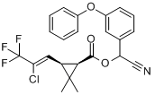 高效氯氟氰菊酯;三氟氯氰菊酯;2,2-二甲基-3-(2-氯-3,3,3-三氟-1-丙烯基)环丙烷羧酸-alpha-氰基-3-苯氧基苄?分子式结构图