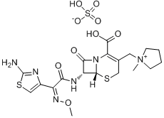 头孢吡肟硫酸盐;(6R,7R)-7-[[(2E)-2-(2-氨基-1,3-噻唑-4-基)-2-甲氧基亚氨乙酰]氨基]-3-[(1-甲基吡咯烷-1-?分子式结构图