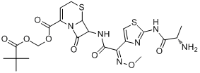 头孢唑肟丙匹酯;(6R,7R)-7-[[2,3-二氢-2-亚氨基-4-噻唑基)(甲氧亚氨基)乙酰基]氨基]-8-氧代-5-硫杂-1-氮杂?分子式结构图