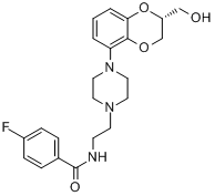 氟辛克生;N-(2-(4-((2R)-2,3-二氢-2-(羟甲基)-1,4-苯并二恶英-5-基)-1-哌嗪基)乙基)-4-氟苯甲酰胺分子式结构图