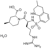 阿加曲班;(2R,4R)-1-[(2S)-5-(氨基亚氨甲基)氨基-1-氧代-2-[(3-甲基-1,2,3,4-四氢喹啉-8-基)磺酰胺基]戊烷]分子式结构图