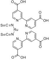 cis-二硫氰酸基双(N,N'-2,2'-联吡啶-4,4'-二甲酸)钌分子式结构图