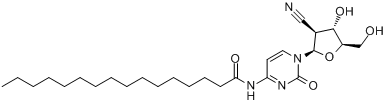 CS-682;N-[1-[(2R,3S,4S,5R)-3-氰基-4-羟基-5-(羟甲基)氧杂环戊-2-基]-2-氧代嘧啶-4-基]十六酰胺分子式结构图