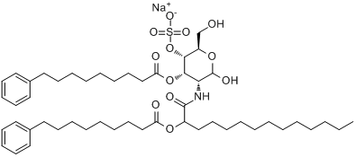 Ono-4007单钠盐;2-脱氧-3-O-(9-苯基壬酰基)-2-[3(S)-(9-苯基壬酰氧基)十四烷酰胺基]-4-O-磺基-D-吡喃葡萄糖分子式结构图