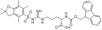 Fmoc-Pbf-精氨酸;N-芴甲氧羰酰基-2,2,4,6,7-五甲基二氢苯并呋喃-5-磺酰-L-精氨酸分子式结构图