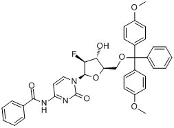 N-[1-[5-O-[二(4-甲氧基苯基)苯甲基]-2-脱氧-2-氟-beta-D-阿拉伯呋喃糖基]-1,2-二氢-2-氧代-4-嘧啶基]苯甲?分子式结构图