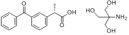 右旋酮洛芬氨丁三醇;alpha-甲基-3-苯甲酰基苯乙酸2-氨基-2-(羟甲基)-1,3-丙二醇分子式结构图