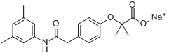 乙丙昔罗钠;2-[4-[2-[(3,5-二甲基苯基)氨基]-2-氧代乙基]苯氧基]-2-甲基丙酸钠分子式结构图
