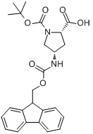 N-Boc-顺式-4-Fmoc-氨基-L-脯氨酸;(2S,4S)-4-[(芴甲氧羰酰基)氨基]-1,2-吡咯烷二甲酸1-叔丁酯分子式结构图