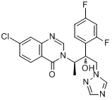 阿巴康唑;7-氯-3-[(2R,3R)-3-(2,4-二氟苯基)-3-羟基-4-(1,2,4-三唑-1-基)丁-2-基]喹唑啉-4-酮分子式结构图