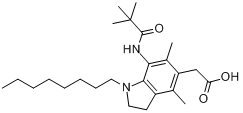 帕替麦布;7-[(2,2-二甲基-1-氧代丙基)氨基]-2,3-二氢-4,6-二甲基-1-辛基-1H-吲哚-5-乙酸分子式结构图
