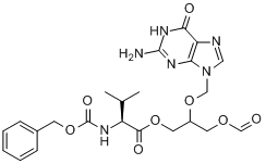 Cbz-单甲酰缬更昔洛韦;N-苄氧羰基-L-缬氨酸2-[(2-氨基-1,6-二氢-6-氧代-9H-嘌呤-9-基)甲氧基]-3-(甲酰氧基)分子式结构图