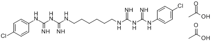 醋酸氯己定;1,6-双(N1-对氯苯基-N5-双胍基)己烷二醋酸盐分子式结构图