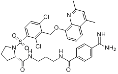 (2S)-N-(3-(4-甲脒基苯甲酰胺基)丙基)-1-(2,4-二氯-3-((2,4-二甲基-8-喹啉基氧基)甲基)苯磺酰基)吡咯烷-2-?分子式结构图