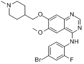 凡德他尼;4-(4-溴-2-氟苯胺基)-6-甲氧基-7-[(1-甲基哌啶-4-基)甲氧基]喹唑啉分子式结构图