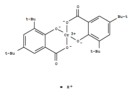 (T-4)-二[3,5-二(1,1-二甲基乙基)-2-羟基苯甲酸根-O1,O2]铬酸氢盐3,5-二(1,1-二甲基乙基)-2-羟基苯甲酸铬配分子式结构图