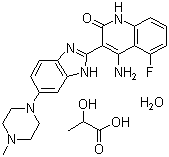 多韦替尼;4-氨基-5-氟-3-[6-(4-甲基-1-哌嗪基)-1H-苯并咪唑-2-基]-2(1H)-喹啉酮2-羟基丙酸盐一水物分子式结构图