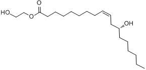 12-羟基-[R-(Z)]-9-十八烯酸-2-羟基乙基酯;单蓖麻醇酸乙二醇酯;蓖麻醇酸-2-羟乙基酯分子式结构图