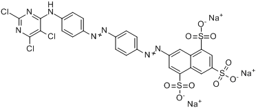 3-[[4-[[4-[(2,5,6-三氯嘧啶-4-基)氨基]苯基]偶氮]苯基]偶氮]萘-1,5,7-三磺酸钠分子式结构图
