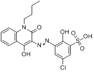 3-[(1-丁基-1,2-二氢-4-羟基-2-氧代-3-喹啉基)偶氮]-5-氯-2-羟基-苯磺酸分子式结构图