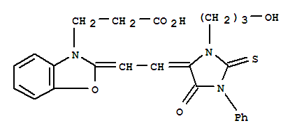 3-[2-[2-[3-(3-羟丙基)-1-苯基-2-硫代乙内酰脲-4-亚基]亚乙基]-3(2H)-苯并恶唑]丙酸分子式结构图