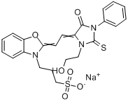 3-[2-[2-[3-(2-羟乙基)-1-苯基-2-硫代乙内酰脲-4-]亚乙基]-3(2H)-苯并恶唑]-1-丙磺酸钠分子式结构图