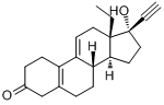 13-乙基-17β-羟基-18,19-二去甲孕甾-5(10),9(11)-二烯-20α-炔-3-酮;17α-乙炔基-17β-分子式结构图