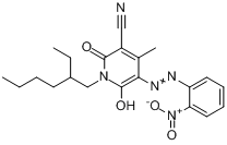 1-(2-乙基己基)-1,2-二氢-6-羟基-4-甲基-5-[(2-硝基苯基)偶氮]-2-氧代-3-吡啶腈分子式结构图