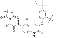 2'-氯-4'-[2-(2,4-叔戊基苯氧基)丁酰氨基]-4,4-二甲基-2-(5,5-二甲基-2,4-二氧代-3-恶唑烷基)-3-氧杂-N-戊?分子式结构图