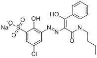 3-[(1-丁基-1,2-二氢-4-羟基-2-氧代-3-喹啉基)偶氮]-5-氯-2-羟基-苯磺酸单钠盐分子式结构图