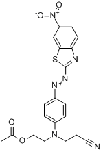 2-[[P-[N-(2-氰乙基)-N-(2-羟乙基)氨基]苯基]偶氮]-6-硝基苯并噻唑醋酸酯分子式结构图