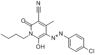 1-丁基-5-[(4-氯苯基)偶氮]-1,2-二氢-6-羟基-4-甲基-2-氧代-3-吡啶腈分子式结构图