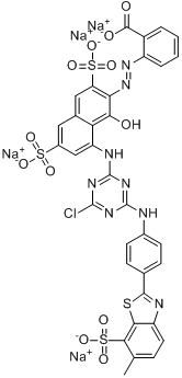 2-[[8-[[4-氯-6-[[4-(6-甲基-7-磺基-2-苯并噻唑基)苯基]氨基]-1,3,5-三嗪-2-基]氨基]-1-羟基-3,6-二磺基-2-分子式结构图
