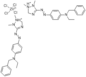 3-[[4-[乙基(苯基甲基)氨基]苯基]偶氮]-1,2-二甲基-1H-1,2,4-三唑翁[(T-4)-四氯锌酸(2-)]盐(2：1)分子式结构图