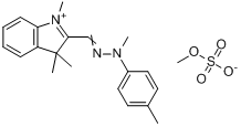 1,3,3-三甲基-2-[[甲基(4-甲基苯基)亚联氨基]甲基]-3H-吲哚鎓硫酸甲酯分子式结构图