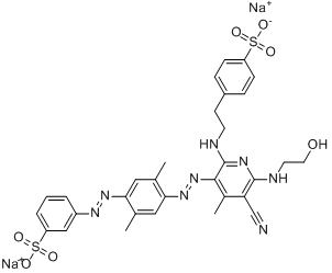 3-[[4-[[5-氰基-6-[(2-羟乙基)氨基]-4-甲基-2-[[2-(4-磺酰基)乙基]氨基]-3-吡啶基]偶氮]2,5-二甲基苯基]偶?分子式结构图