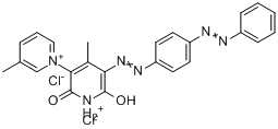1',2'-二氢-6'-羟基-3,4'-二甲基-2'-氧代-5'-[[4-(苯偶氮基)苯基]偶氮]-1,3'-二嘧啶氯化盐分子式结构图