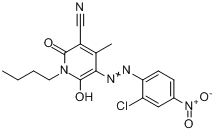 1-丁基-5-[(2-氯-4-硝基苯基)偶氮]-1,2-二氢-6-羟基-4-甲基-2-氧代-3-吡啶腈分子式结构图