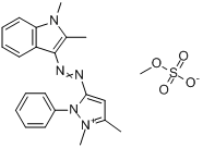 3-[(1,2-二甲基-1H-吲哚-3-基)偶氮]-1,5-二甲基-2-苯基-1H-吡唑(硫酸甲酯)盐分子式结构图