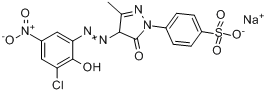 4-[4-[(3-氯-2-羟基-5-硝基苯基)偶氮]-4,5-二氢-3-甲基-5-氧代-1H-吡唑-1-基]-苯磺酸单钠盐分子式结构图
