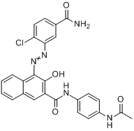 N-[4-乙酰氨基)苯基]-4-[[5-(氨基羰基)-2-氯苯基]偶氮]-3-羟基-2-萘甲酰胺分子式结构图