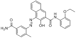 4-[(5-氨基甲酰基邻甲苯基)偶氮]-3-羟基-2-萘并邻酰氨基苯乙醚;单偶氮颜料红分子式结构图