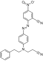 C.I.分散红184;2-[[4-[(2-氰酸根合乙基)(2-苯乙基)氨基]苯基]偶氮]-5-硝基苯甲腈分子式结构图