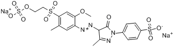 4-[4,5-二氢-4-[[2-甲氧基-5-甲基-4-[[2-(磺酰氧基)乙基]磺基]苯基偶氮]-3-甲基-5-氧代-1H-吡唑-1-基]苯磺?分子式结构图