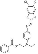 苯甲酸-2-[[4-[(5,6-二氯-2-苯并噻唑基)偶氮]苯基]乙基氨基]乙酯分子式结构图